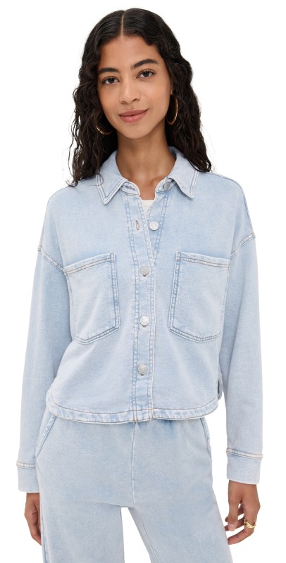 Z Supply All Day Cropped Knit Denim Jacket Washed Indigo