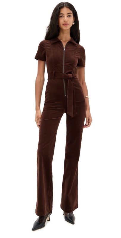 alice + olivia Gorgeous Corduroy Wide Leg Jumpsuit Dark Chocolate