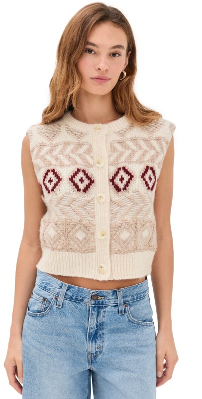 LE JEAN Fair Isle Vest Camel/Cream