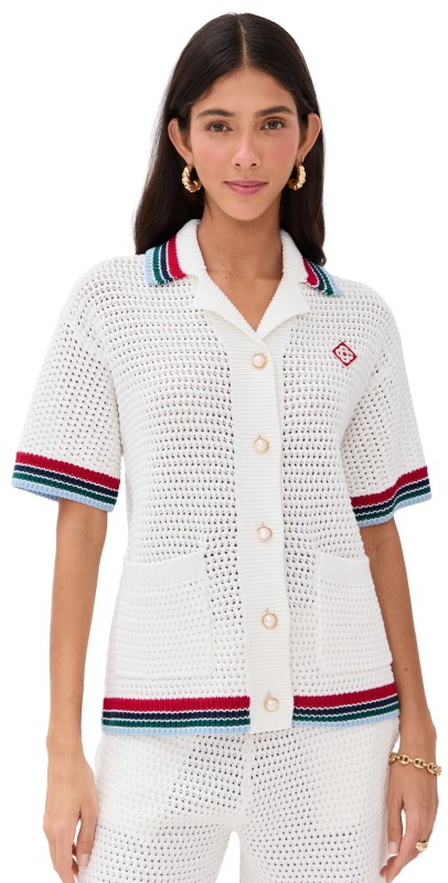 Casablanca Sporty Faux Crochet Shirt White