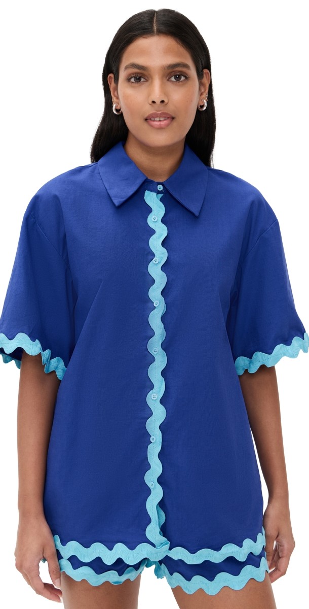 English Factory Scallop Detailed Short Sleeves Shirt Blue