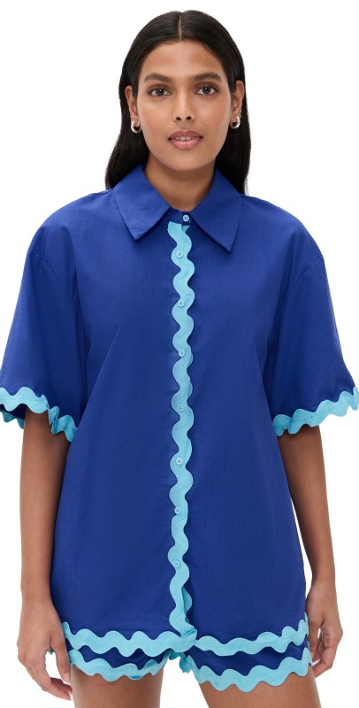 English Factory Scallop Detailed Short Sleeves Shirt Blue