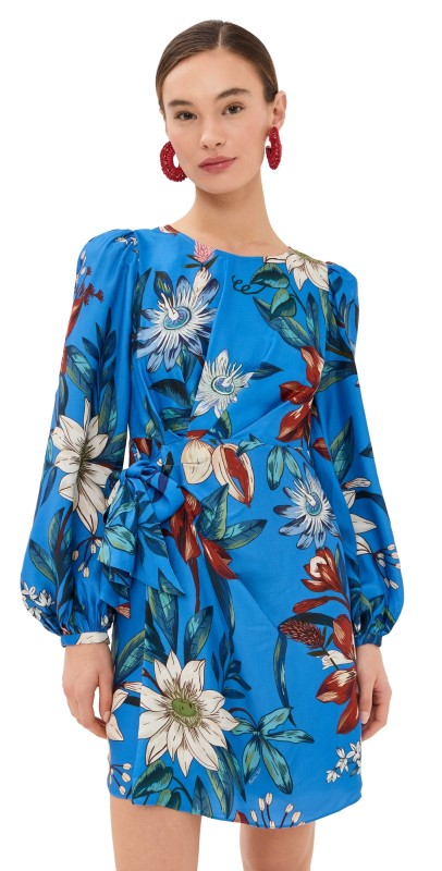FARM Rio Surreal Flowers Blue Wrap Mini Dress Blue Surreal Flowers