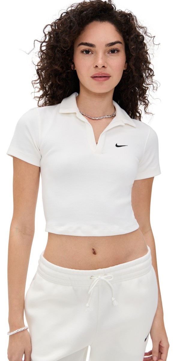 Nike Essential Short Sleeve Polo Crop Top Sail/Black