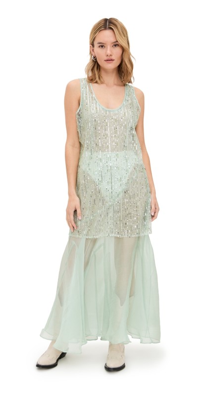 endless rose Sequins Overlay Chiffon Maxi Dress Sage