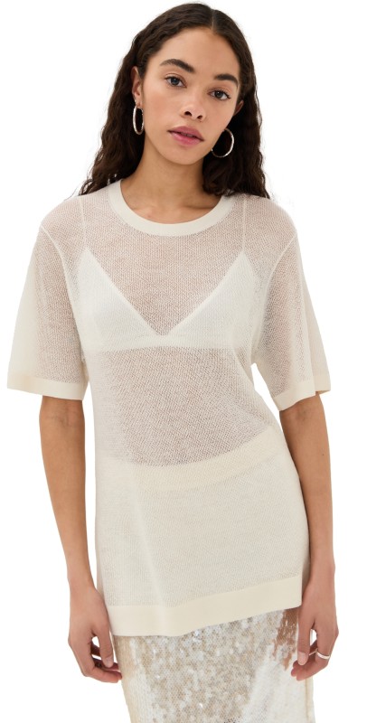 TWP Cashmere Knit Tee with Pointelle Ivory
