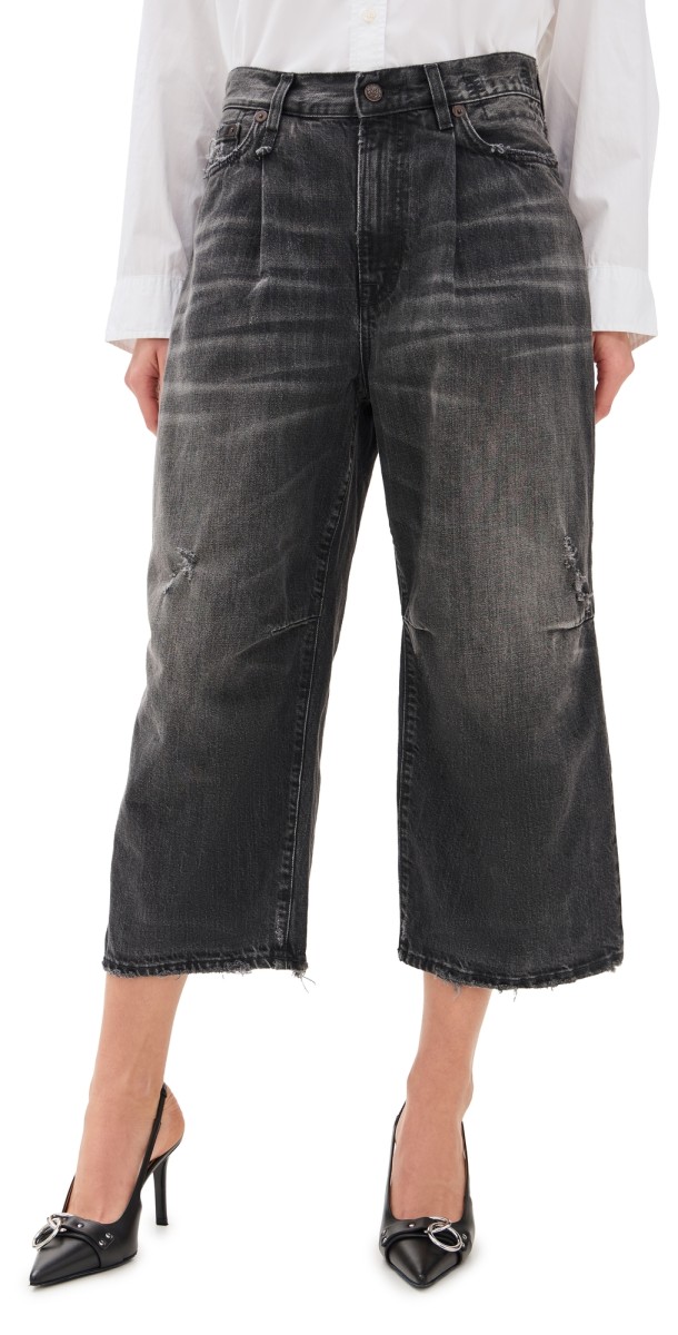R13 Crop Wide Leg Jeans Wilson Black