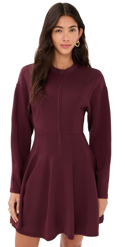 Ulla Johnson Ansel Mini Dress with Zipper Front Mahogany