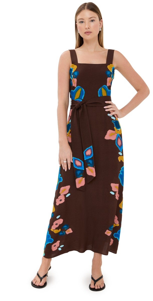 Figue Kailee Dress Inkblot Ikat Espresso Brown