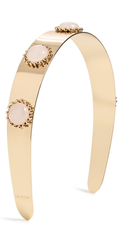 LELET NY Liv Stone Petite Metal Headband Rose Quartz/Gold