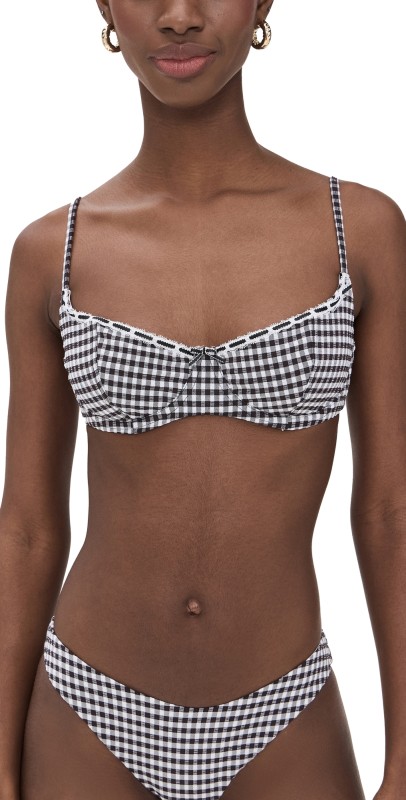 Frankies Bikinis Cola Seersucker Gingham Bikini Top Blackberry Gingham