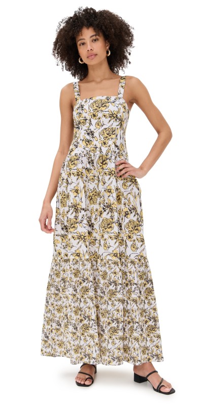 Playa Lucila Square Neck Maxi Dress White/Yellow Floral