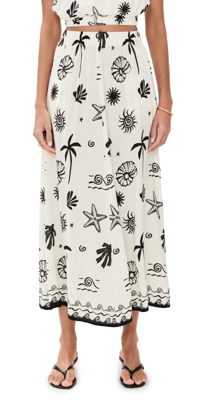 MINKPINK Shell Midi Skirt Ivory/Black