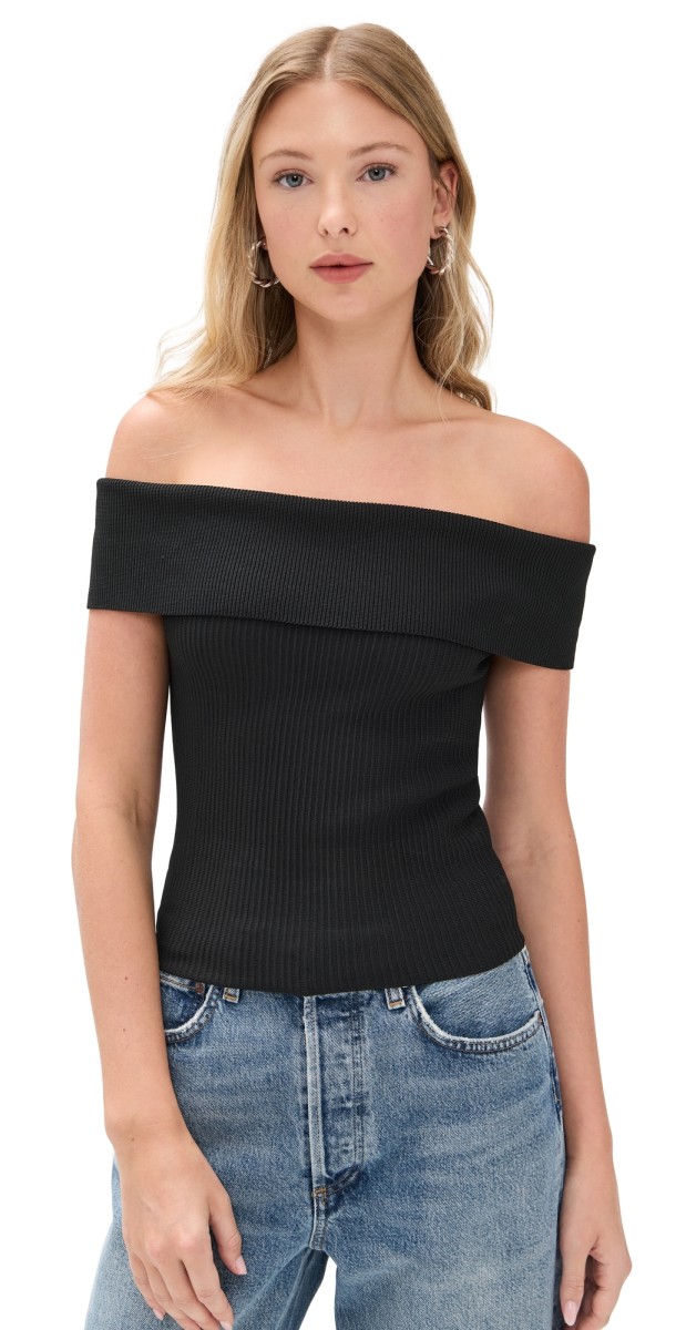 DL1961 Off Shoulder Top Black (Instasculpt Rib)
