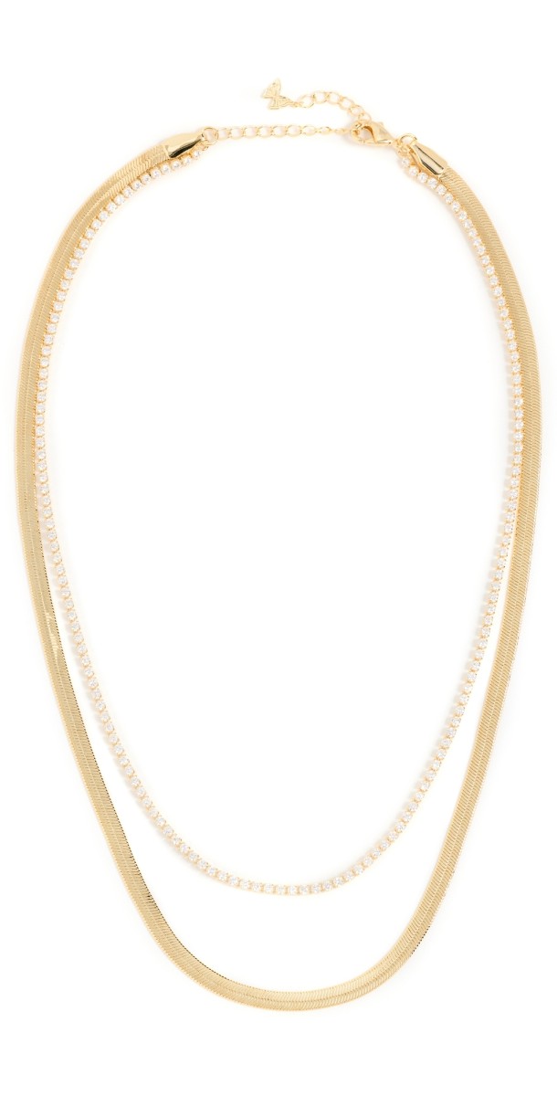By Adina Eden Two In One Tennis X Herringbone Necklace Gold