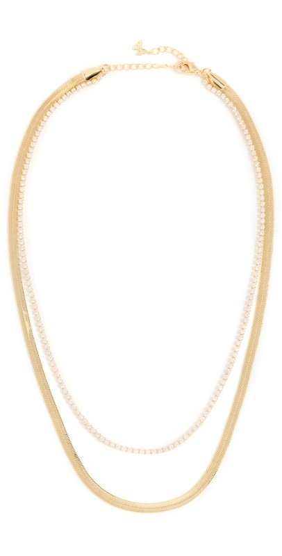 By Adina Eden Two In One Tennis X Herringbone Necklace Gold
