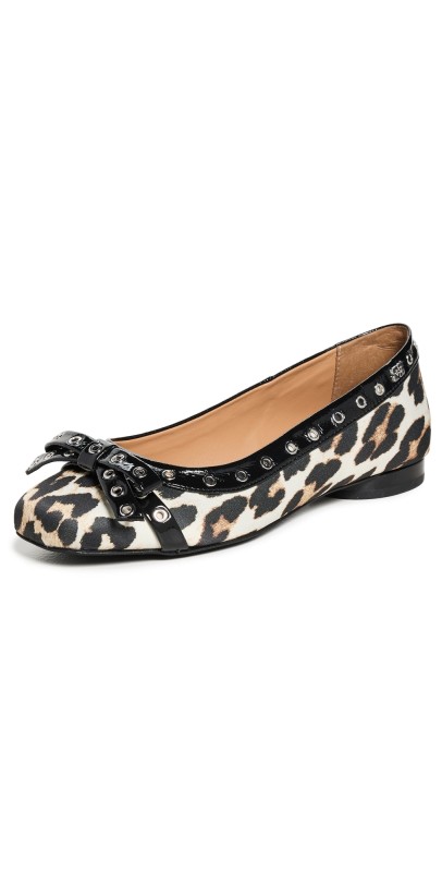 GANNI Eyelets Bow Ballerinas Leopard Print