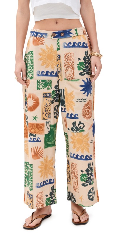 Free People Seaside Pull-On Pants Ivory Combo