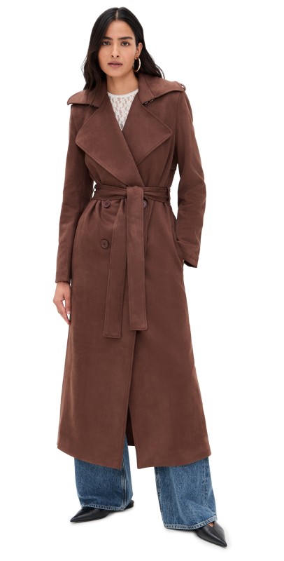 BARDOT Kira Vegan Suede Trench Coat Chocolate