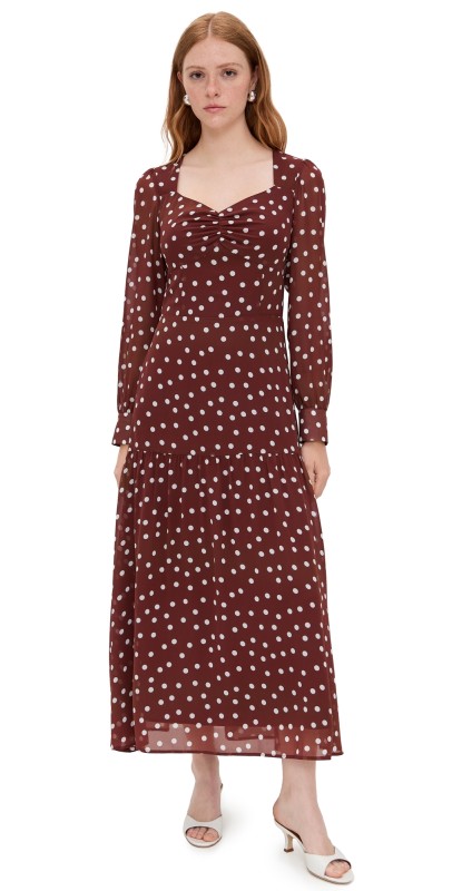 o. p.t Selma Polka Dot Maxi Dress Brown Polka Dot