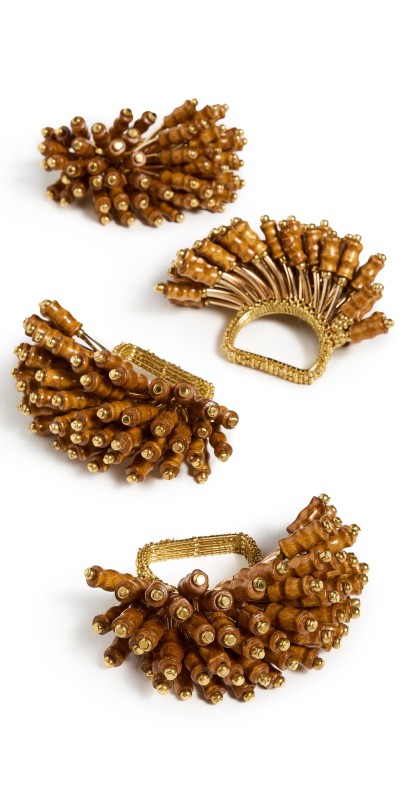 Kim Seybert Royal Palm Napkin Rings Set of 4 Brown/Gold