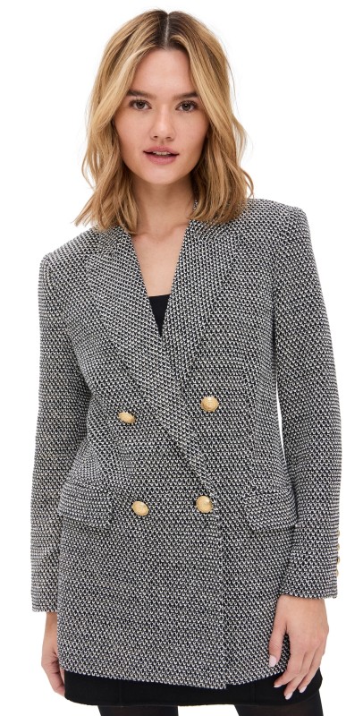 L'AGENCE Riva Knit Double Breasted Blazer Black/Ivory/Gold