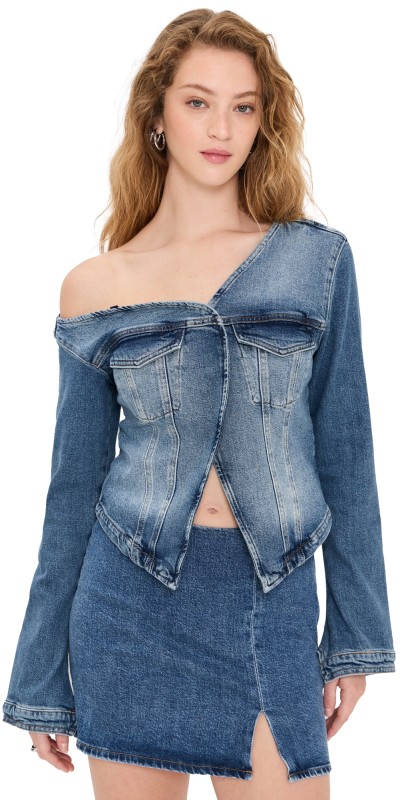 Good American Asymmetric Denim Shirt Indigo771