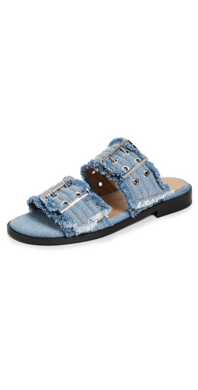 GANNI Buckle Two Strap Sandals Faded Denim
