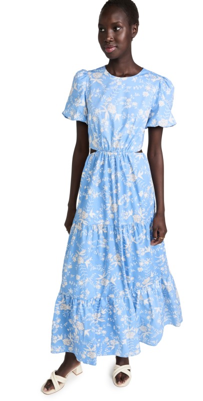 WAYF Plaza Cut Out Maxi Dress Sky Blue Toile