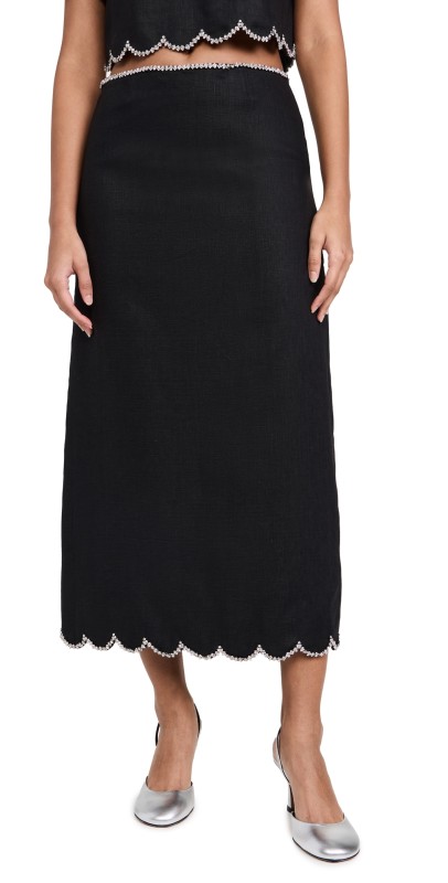 Zimmermann Crush Scalloped Midi Skirt Black