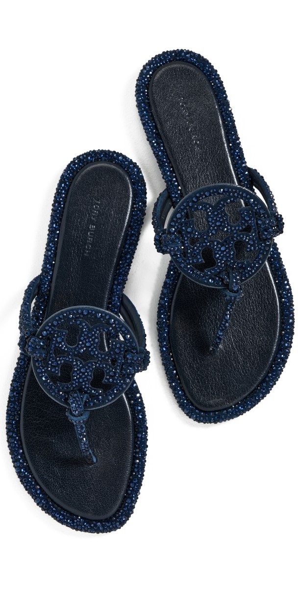 Tory Burch Miller Knotted Crystal Sandals New Navy
