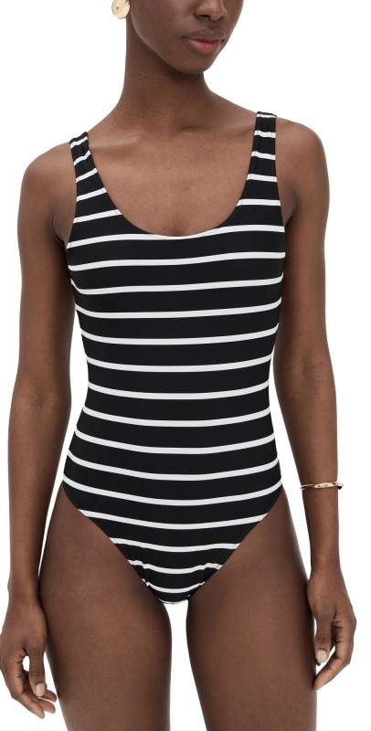 ANINE BING Jace One Piece Black and White Stripe