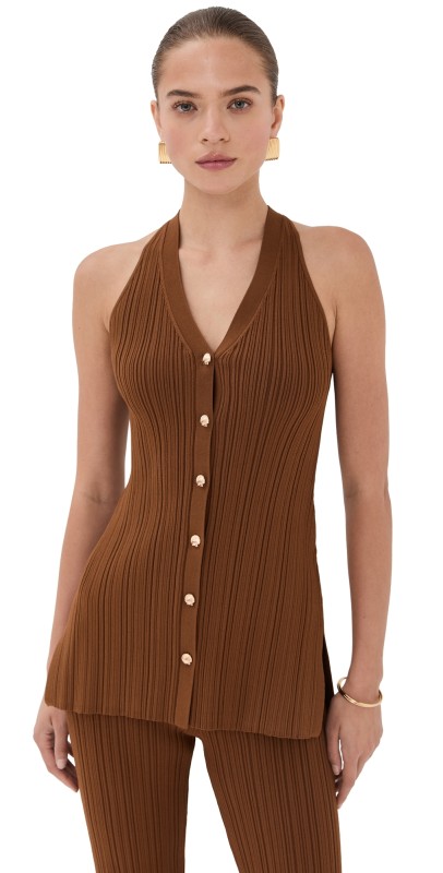 Veronica Beard Dax Knit Vest Dark Whisky