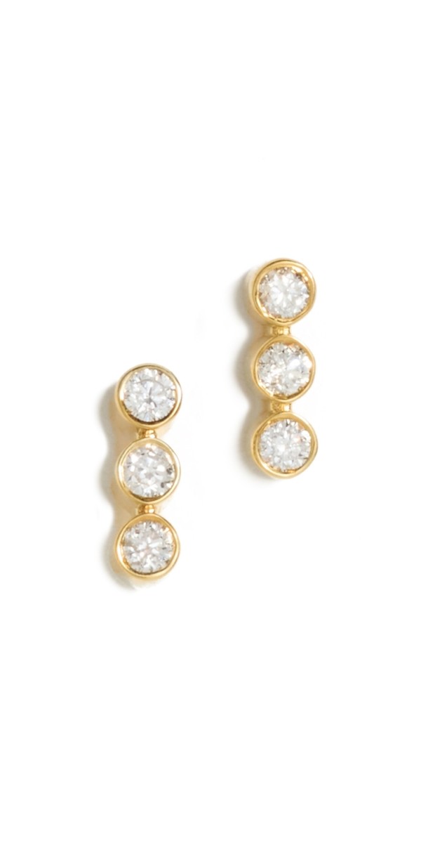 Jennifer Meyer Jewelry 3 Mini Bezel Studs 18K Yellow Gold