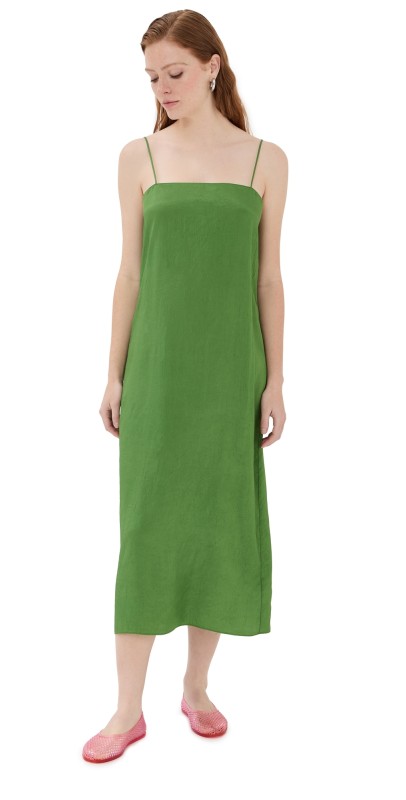 Tibi Summer Acetate Crinkle Slip Dress Chartreuse