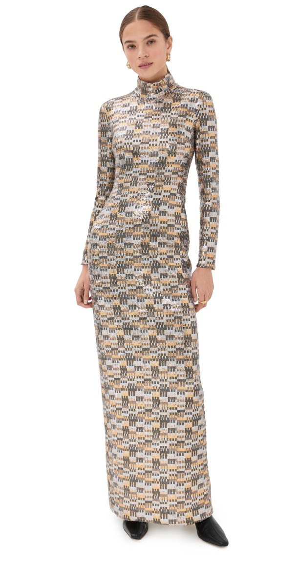 Rosetta Getty Fitted Turtleneck Maxi Dress Multi
