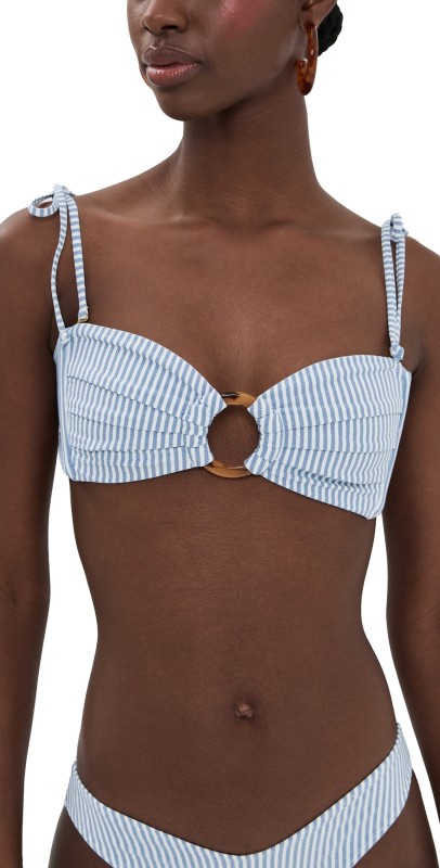 Montce Tori Ties Bandeau Bikini Top Classic Blue Stripe