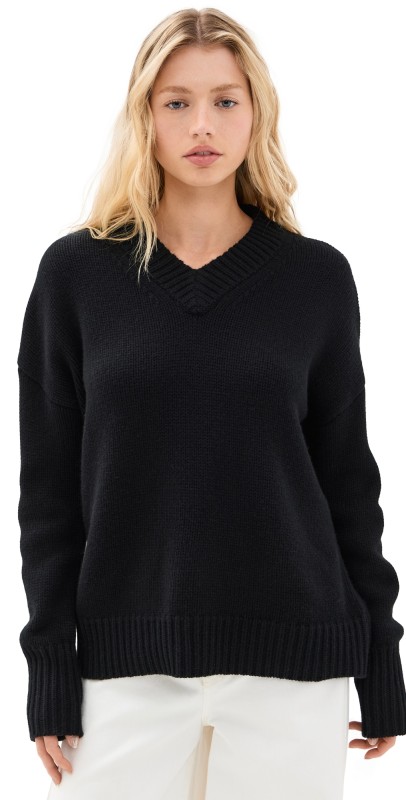 La Ligne Solid Marin V Neck Sweater Black