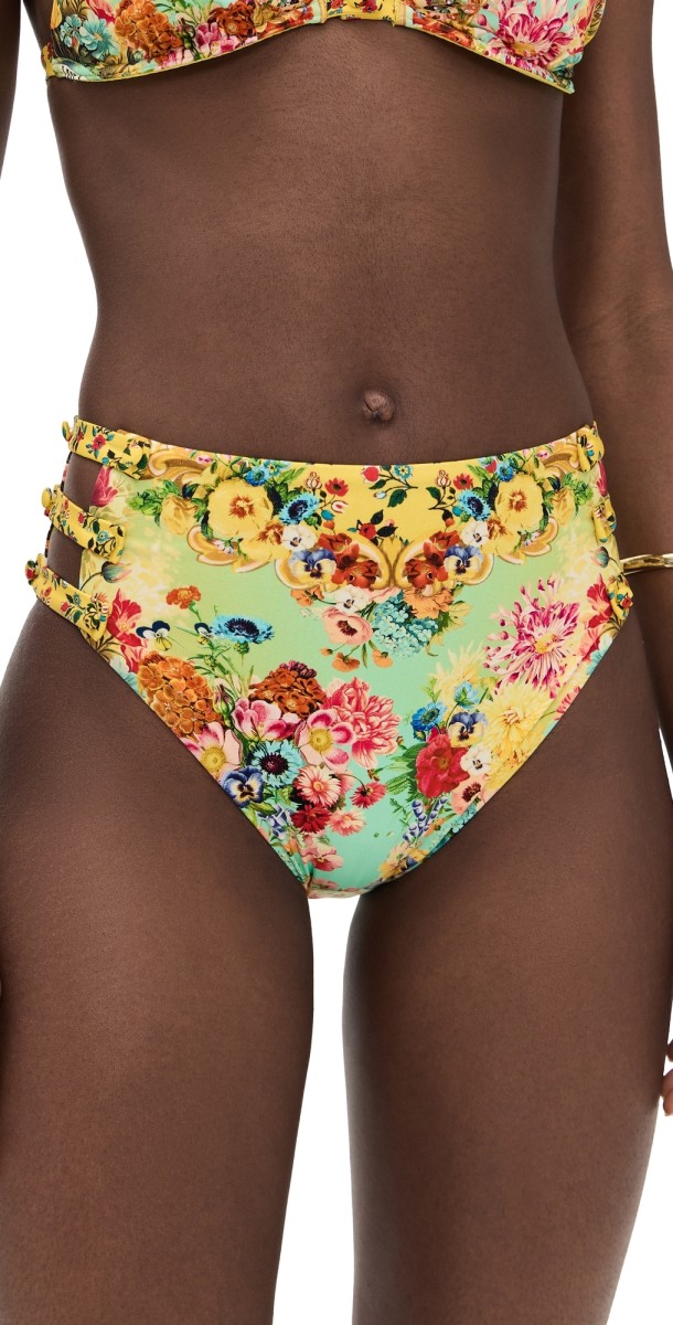 Camilla High Waist Bottoms with Button Detail Aromatic Tiger Flower