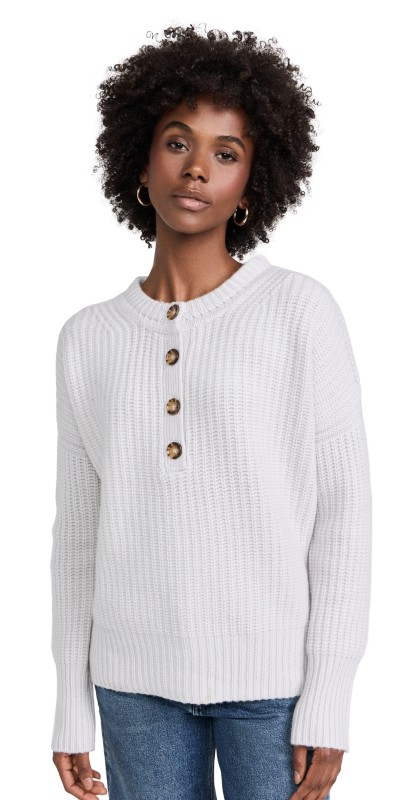 La Ligne Toujours Cashmere Henley Pullover Pale Grey