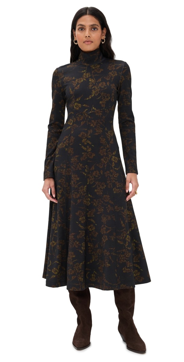 Tanya Taylor Thea Dress Black/Forest Green Multi