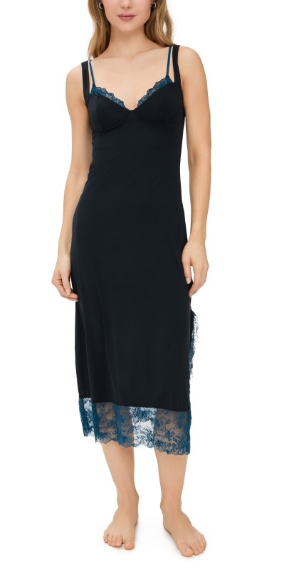 Free People Party Crasher Midi Slip Dress Black Combo