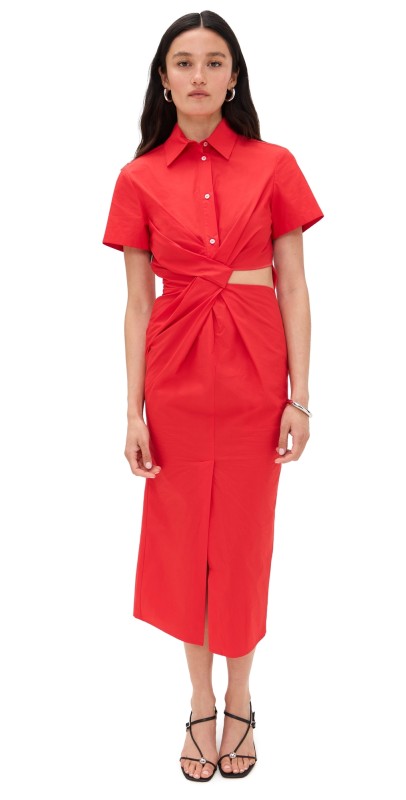 MSGM Collar Short Sleeve Midi Dress Poppy Red