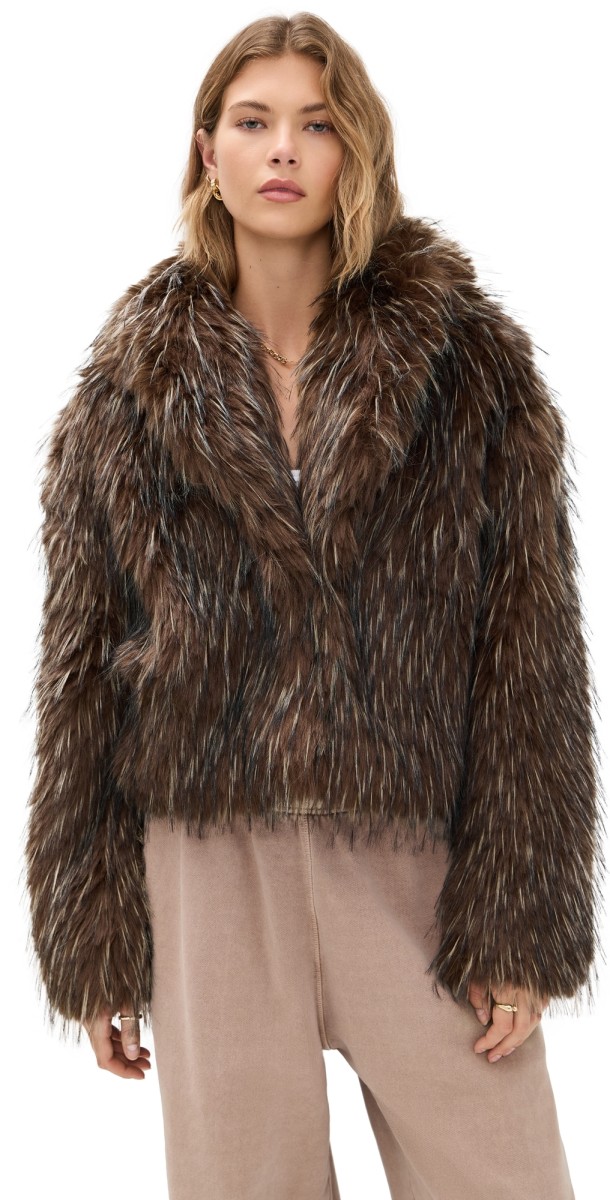 Bailey Rose Brown Faux Fur Coat Java