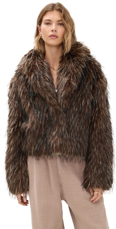 Bailey Rose Brown Faux Fur Coat Java