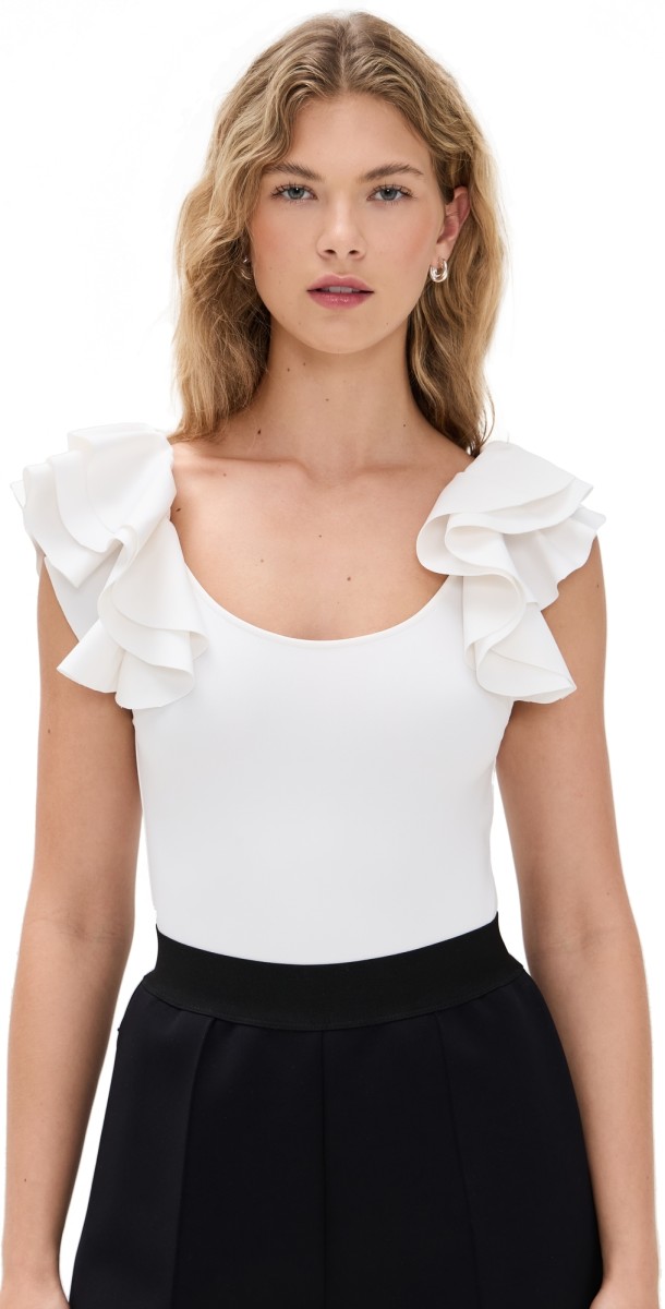 alice + olivia Tawny Ruffle Sleeve Bodysuit Off White