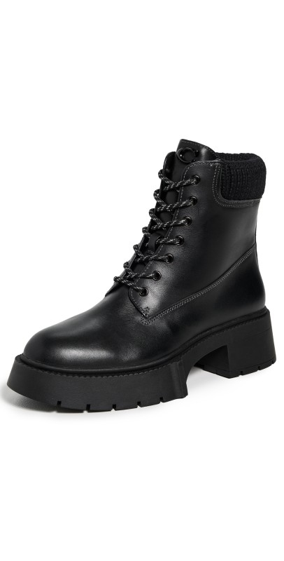 Coach Leah Platform Leather Lace Up Booties Black