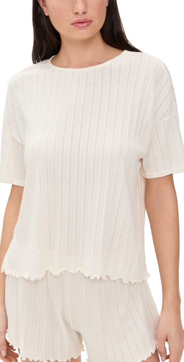 Eberjey Pointelle Short Sleeve Tee Ivory