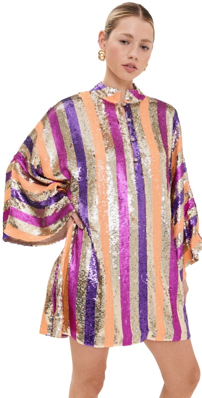 La Vie Style House Cabana Stripe Mini Caftan Gold Mult