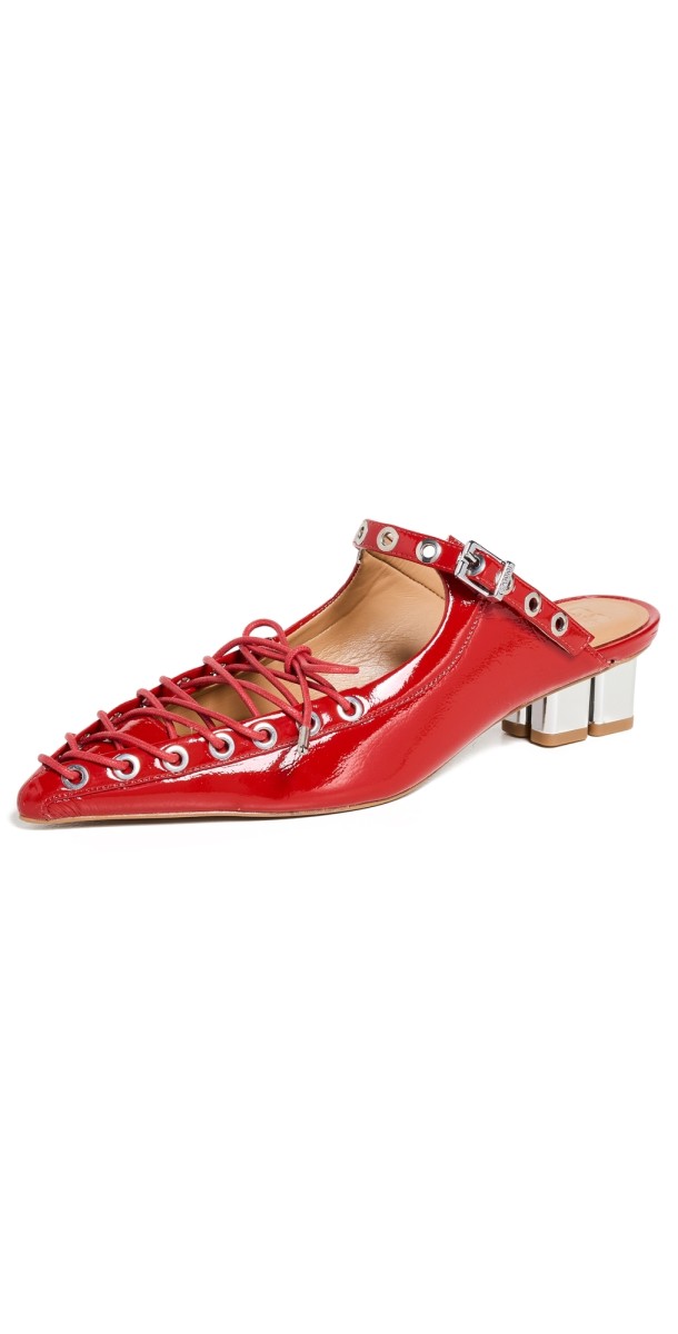 GANNI Eyelets Lace Up Mules Racing Red